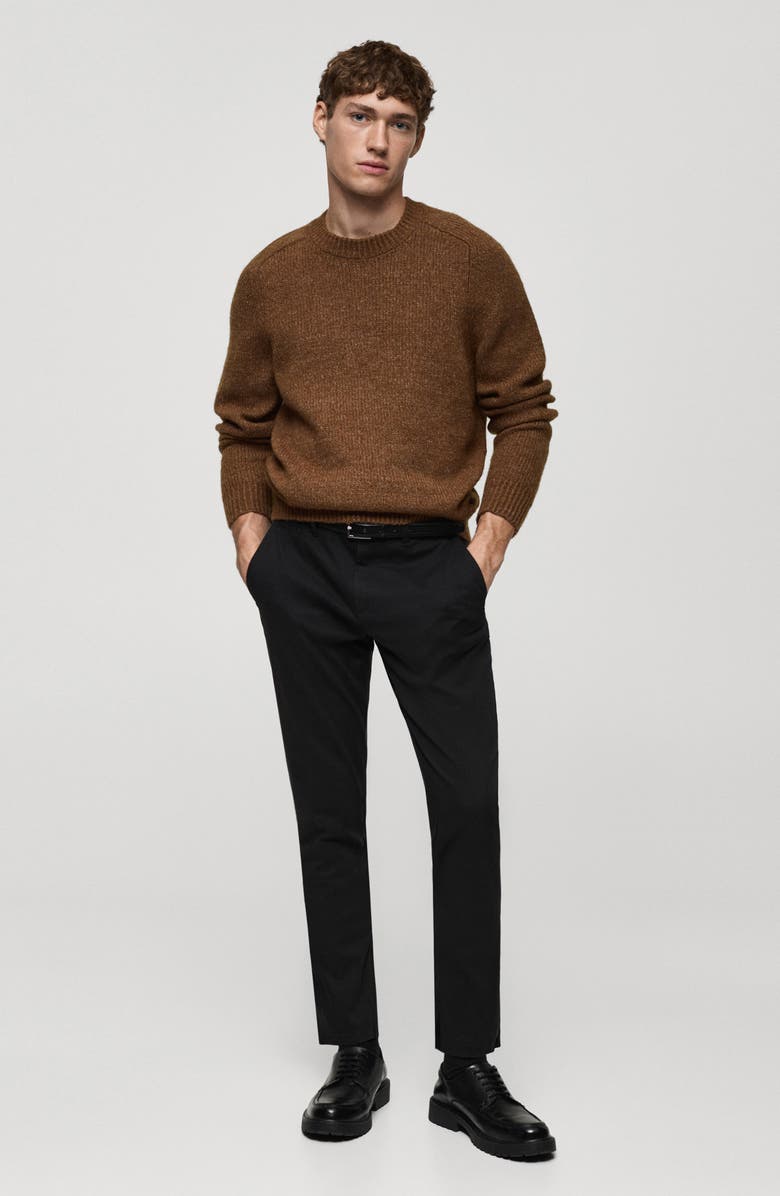 MANGO Slim Fit Flat Front Cotton Stretch Twill Chinos, Alternate, color, Black