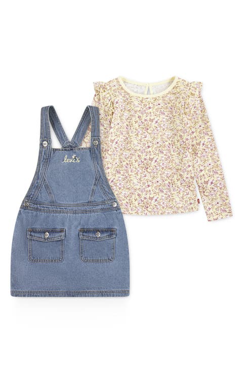 Kids' Pinafore Denim Overall Dress & T-Shirt Set (Little Kid)