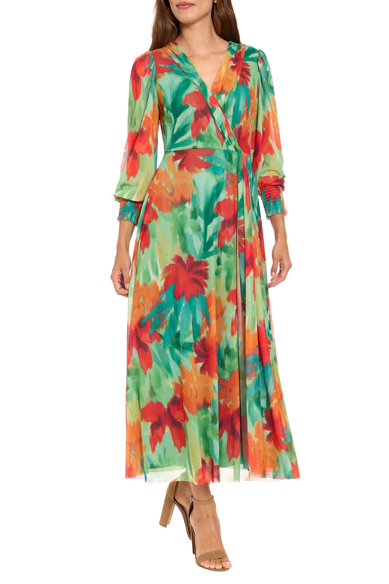 Long Sleeve Mesh Maxi Dress, Main, color, ORANGE GREEN