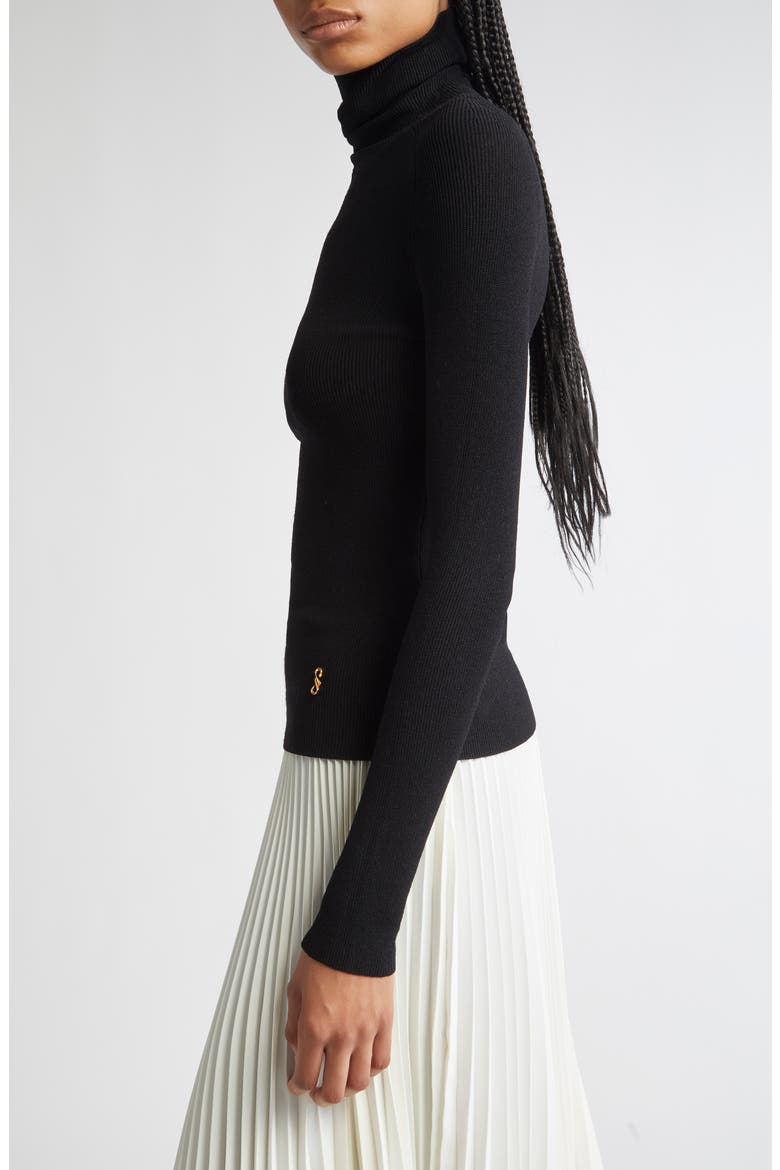 Fox Longline Logo Rib Turtleneck Top, Alternate, color, BLACK