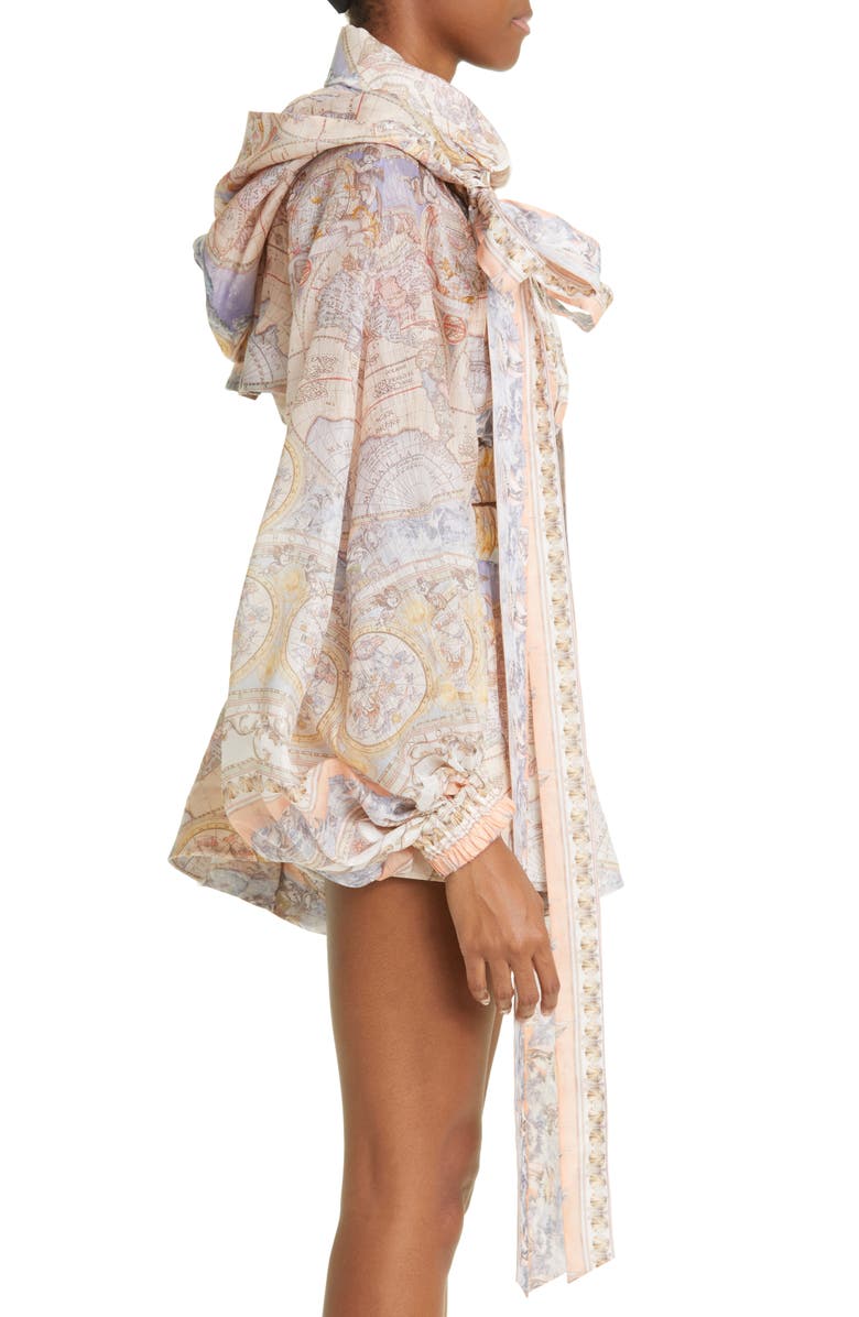 Zimmermann Odyssey Print Hooded Crop Linen & Silk Zip Jacket, Alternate, color, 