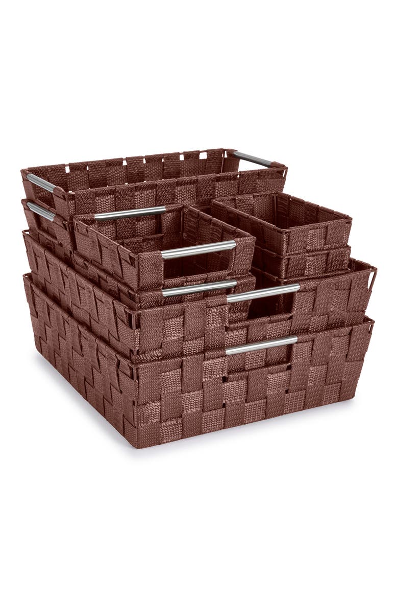 9-Piece Woven Storage Basket Set, Main, color, CHOCOLATE