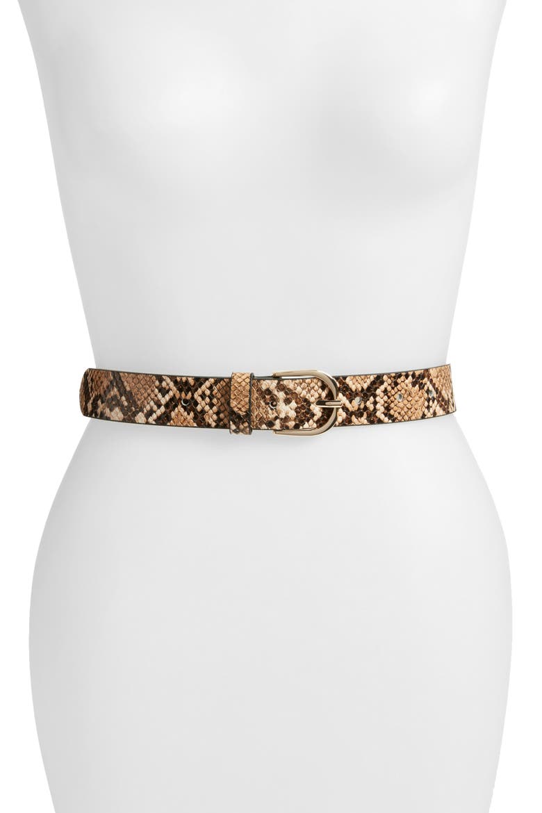 Reptile Embossed Faux Leather Belt, Main, color, TAN