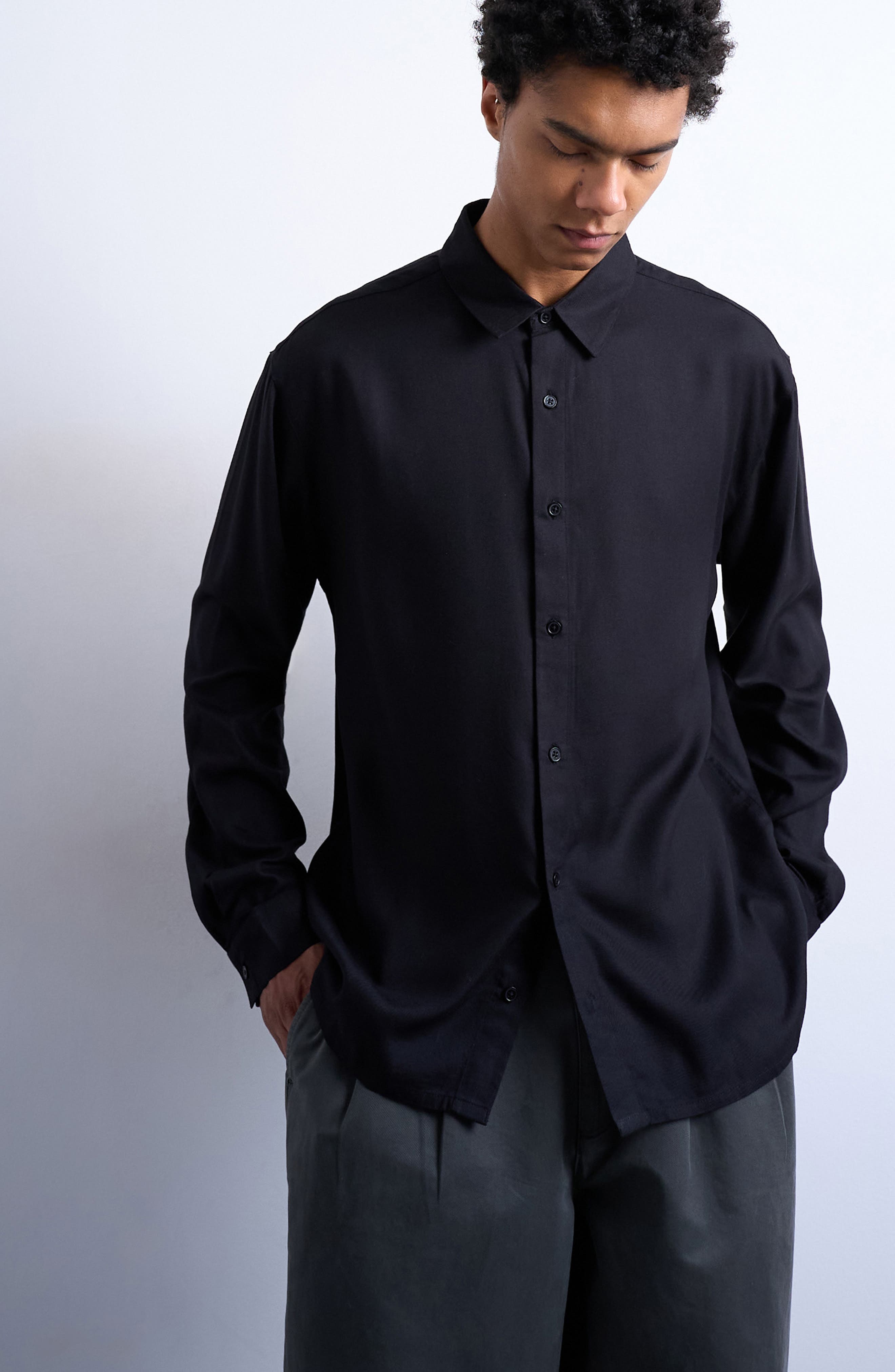 Relaxed Fit Twill Button-Up Shirt