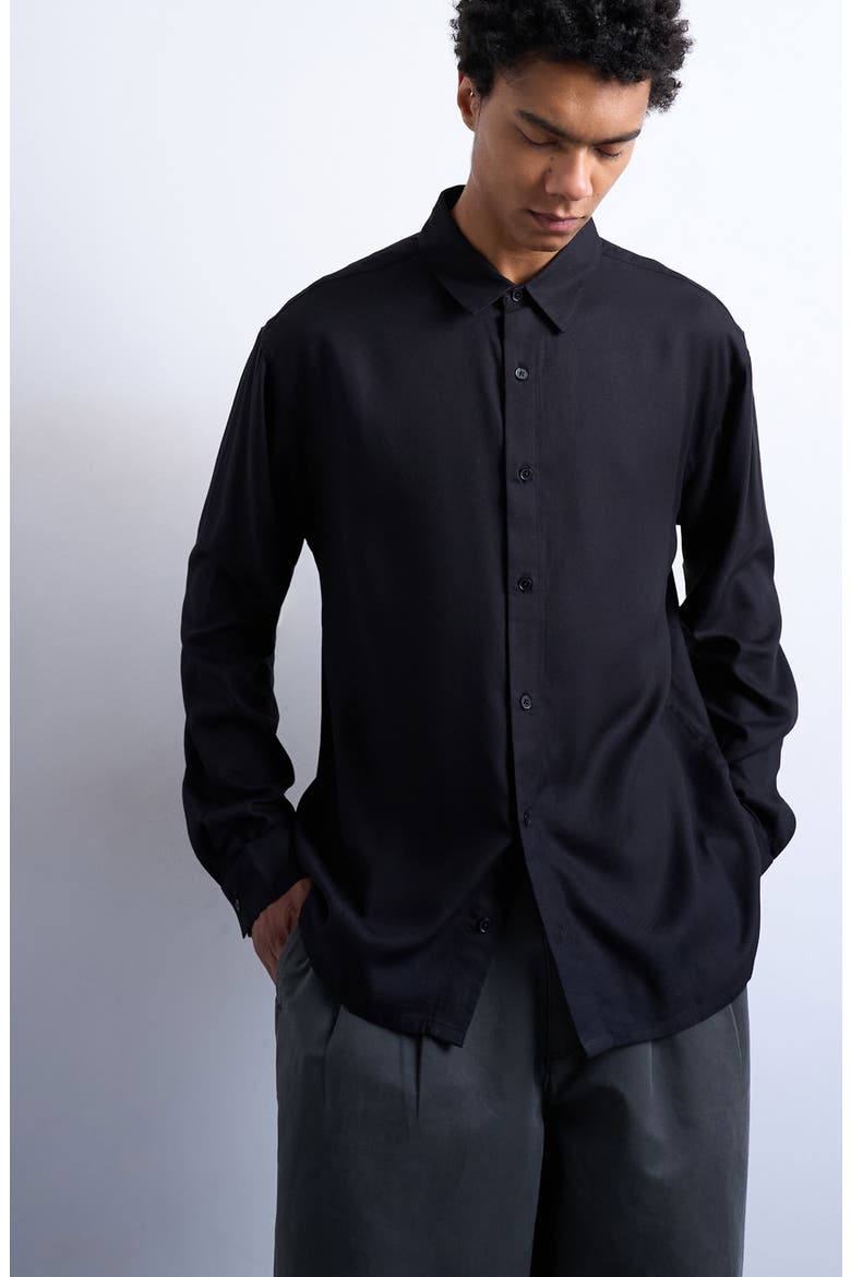 Relaxed Fit Twill Button-Up Shirt, Main, color, BLACK