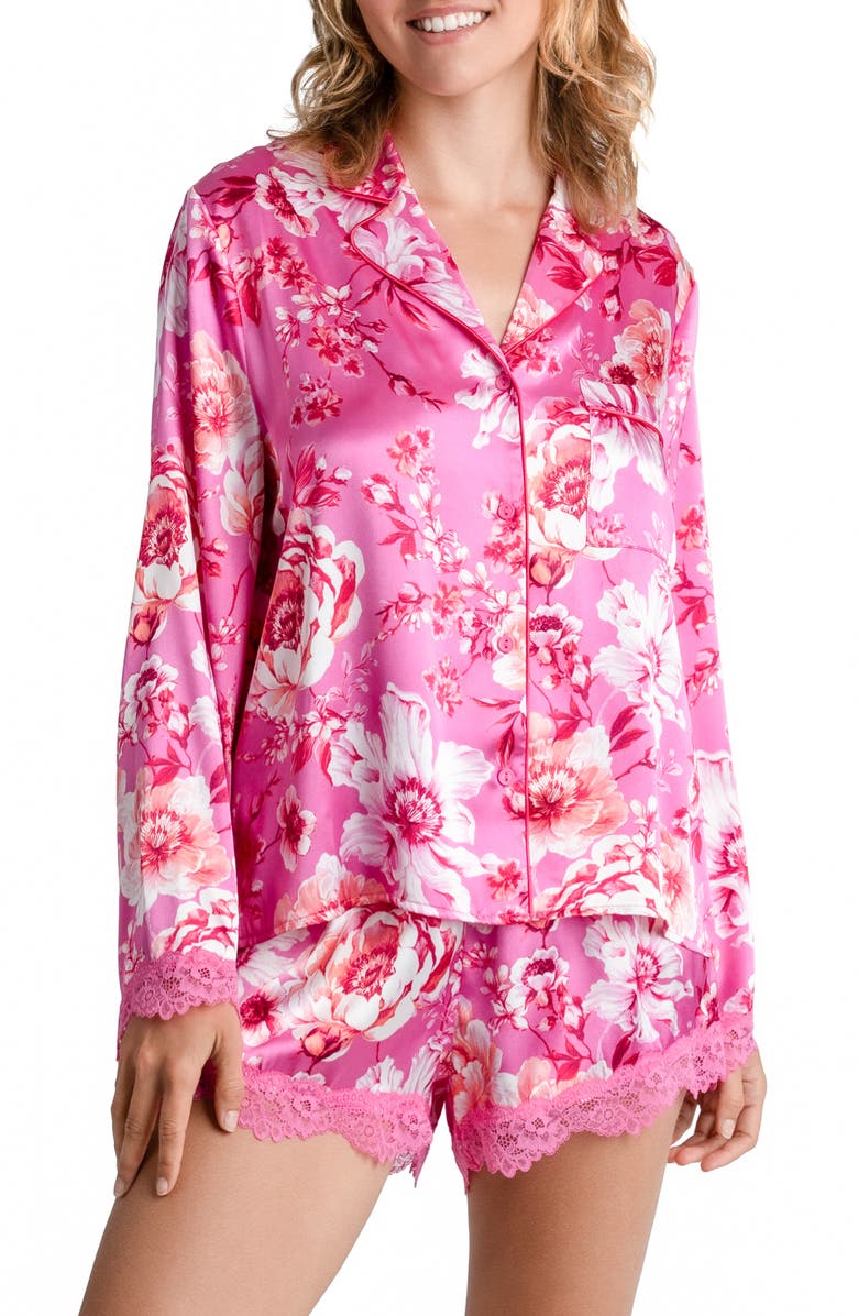 In Bloom by Jonquil My Valentine Floral Lace Trim Satin Short Pajamas, Main, color, 