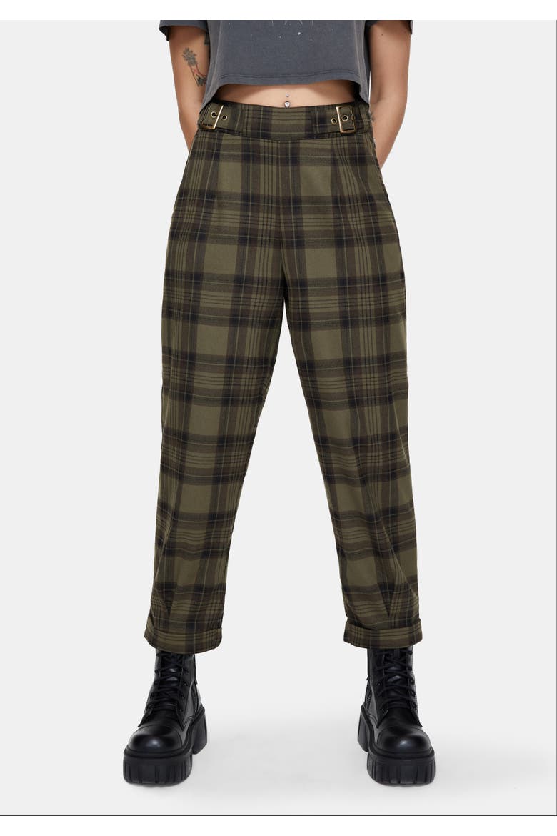 Cecily Buckle Check Balloon Trousers, Alternate, color, Green