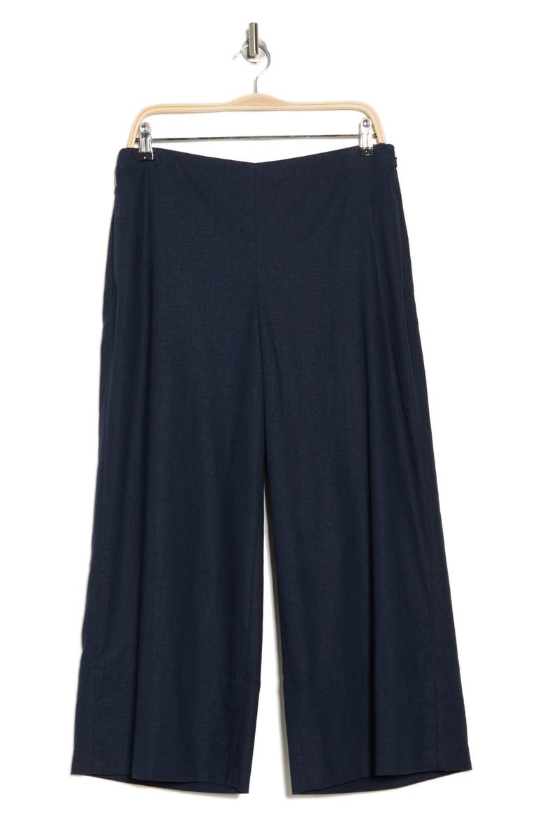 Linen Blend Crop Wide Leg Pants, Alternate, color, NAVY