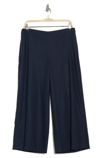 Vince Linen Blend Crop Wide Leg Pants In Navy