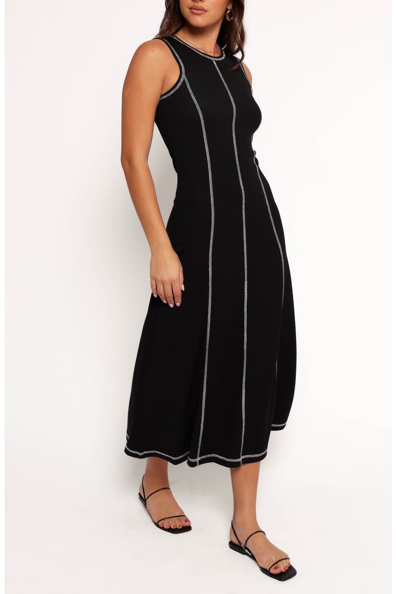 Kyrie Seamed Rib Midi Dress, Alternate, color, BLACK WHITE