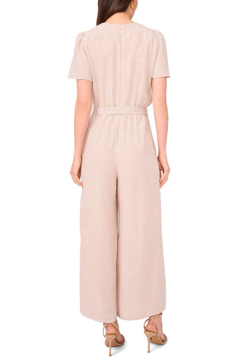 Vince Camuto Tie Waist Wide Leg Jumpsuit, Alternate, color, Beige