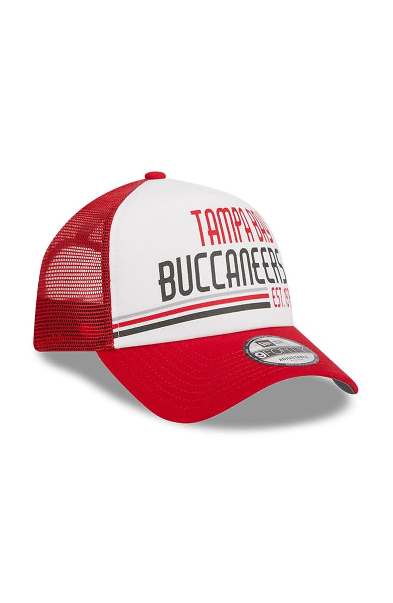 New Era Men's New Era White/Red Tampa Bay Buccaneers Stacked A-Frame Trucker 9FORTY Adjustable Hat, Alternate, color, White