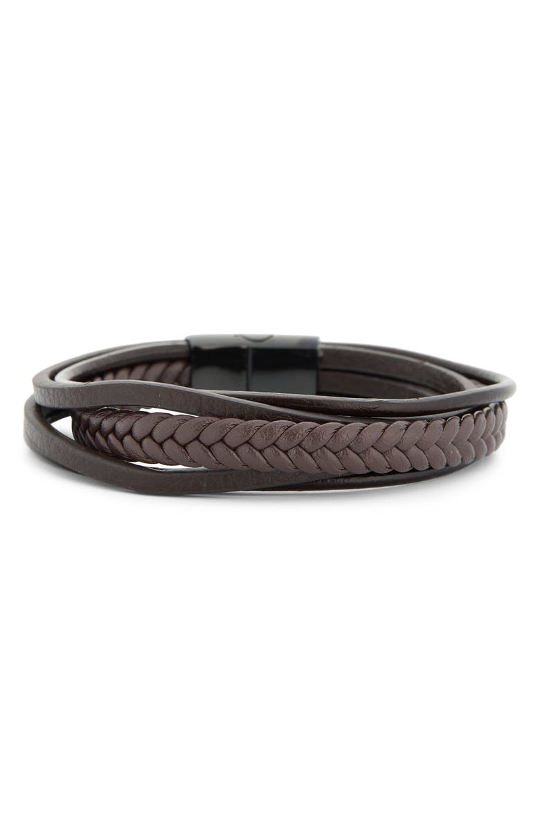 NORDSTROM RACK Men's Faux Leather Bracelet, Alternate, color, Black