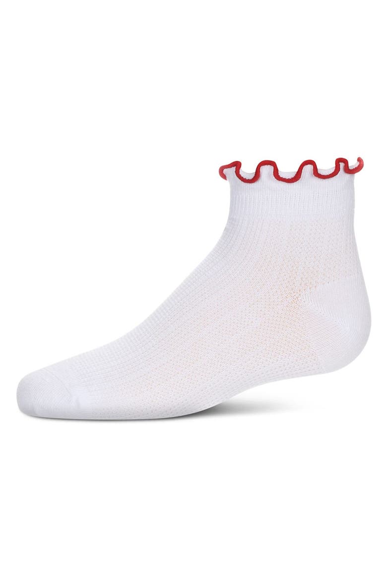 Kid's Colored Ruffle Anklet Socks, Main, color, White-Red
