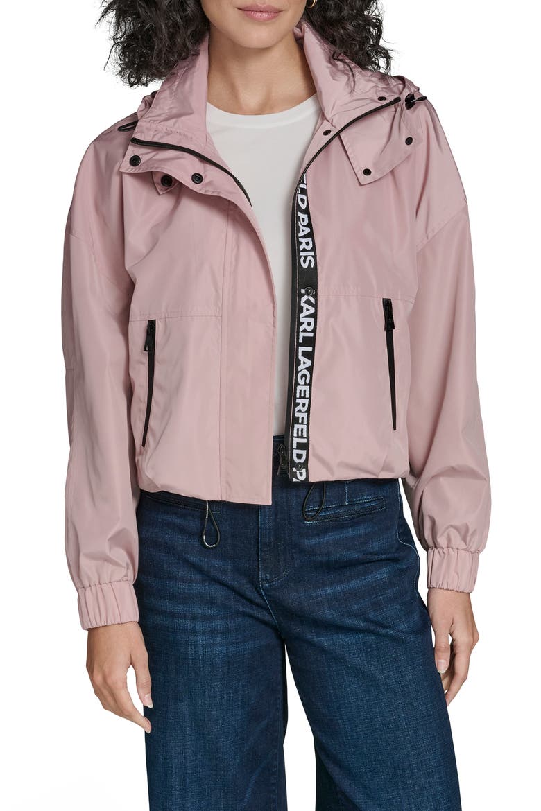 Short Hooded Logo Rain Jacket, Main, color, BLUSH