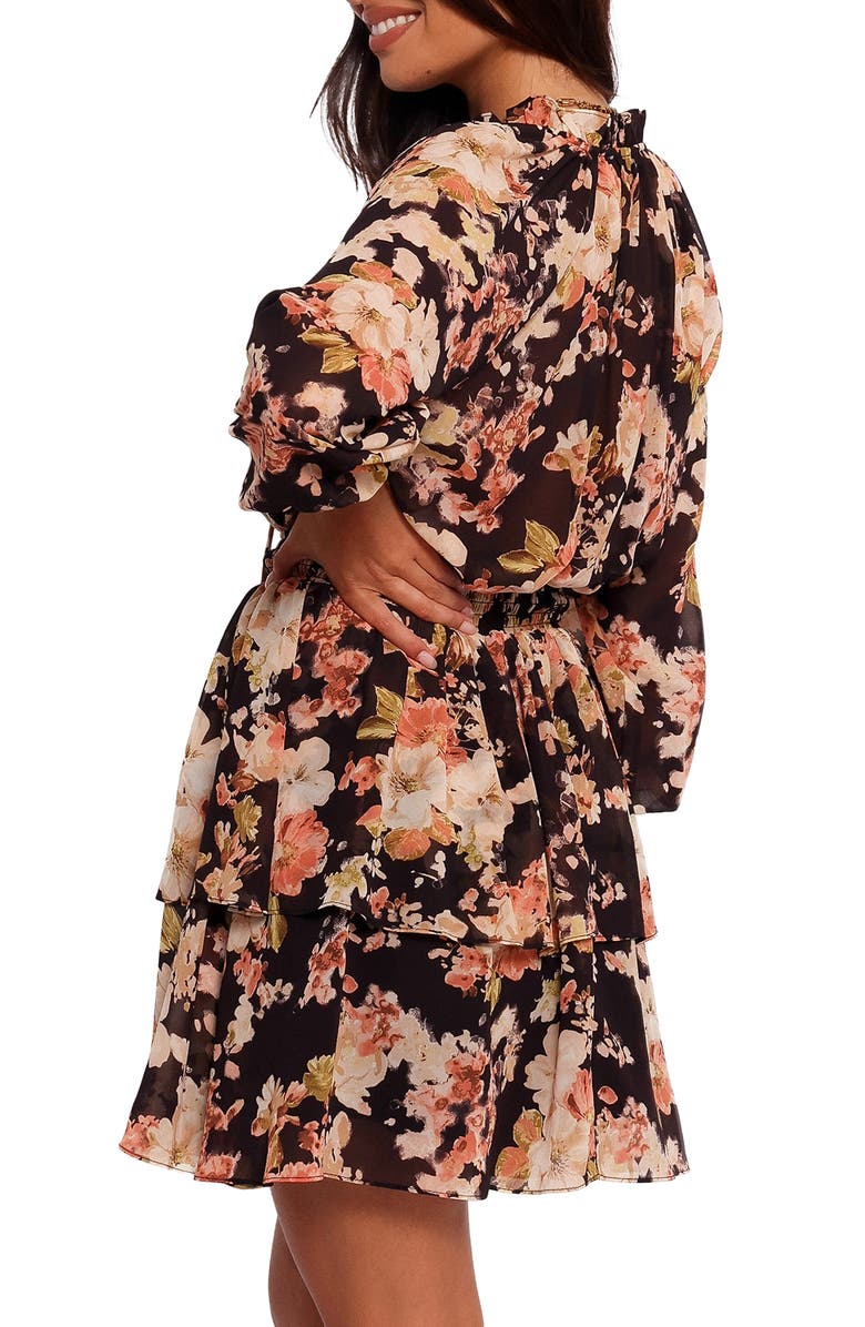 Petal & Pup Anita Floral Print Long Sleeve Minidress, Alternate, color, Black/ Pink