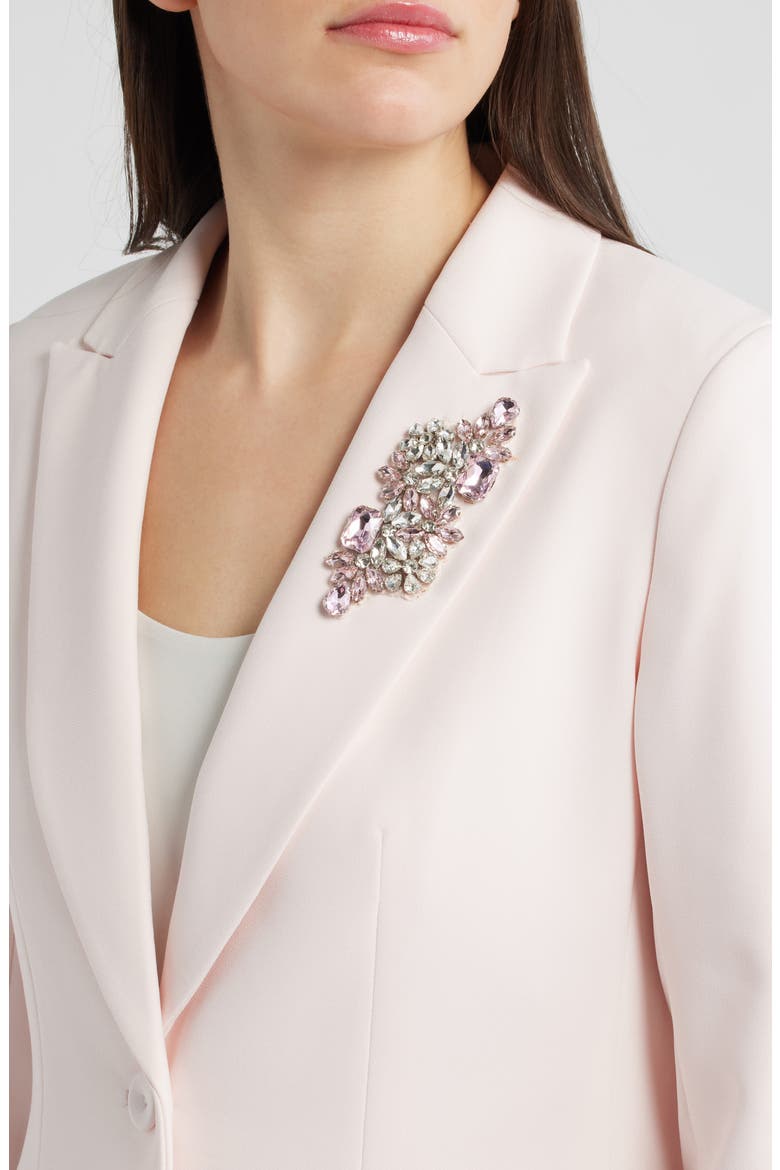 Crystal Brooch One Button Blazer, Alternate, color, SOFT BLOSSOM
