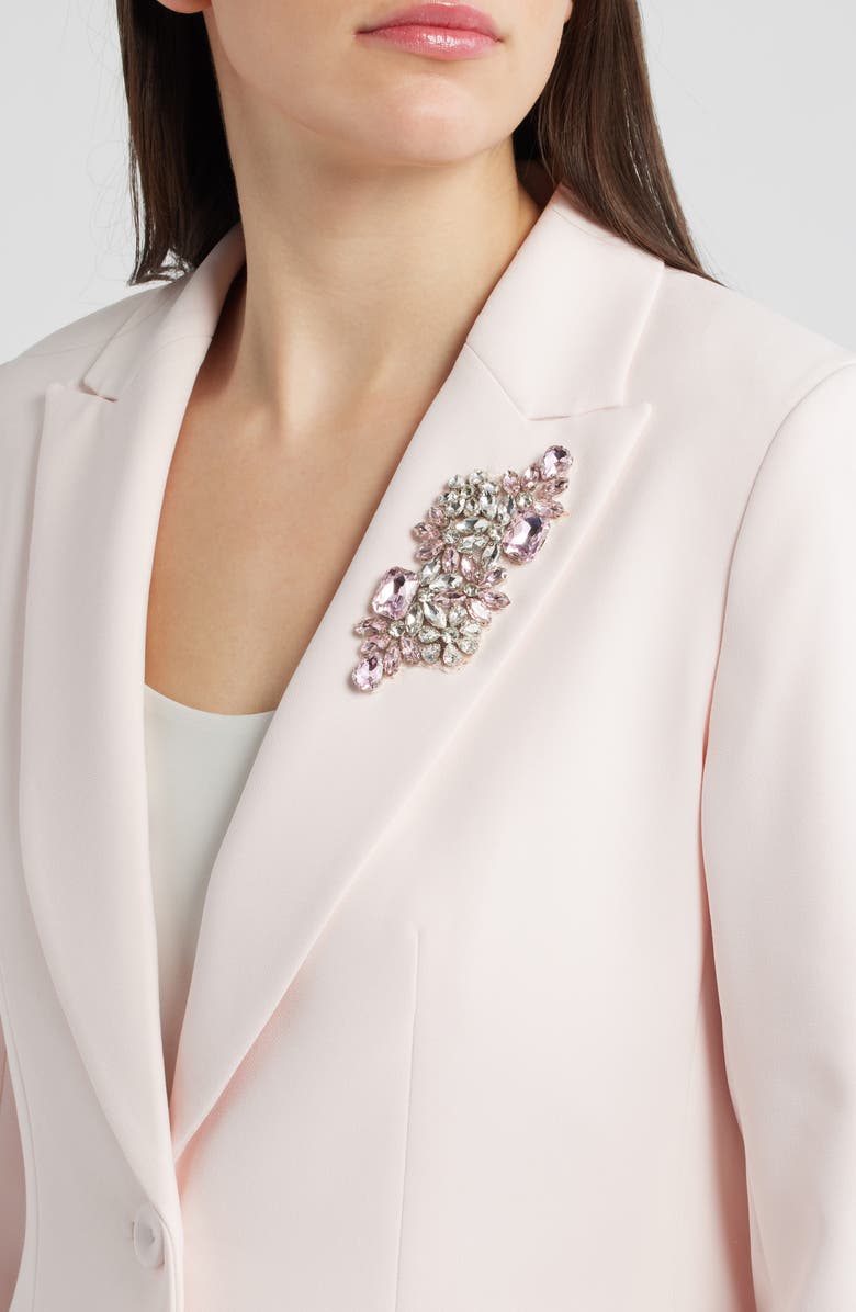 Anne Klein Crystal Brooch One Button Blazer, Alternate, color, 