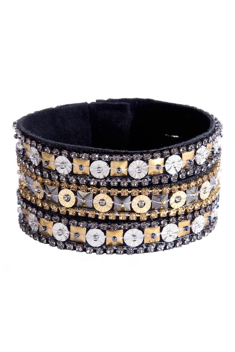 Amoli Rhinestone & Sequin Cuff, Main, color, BLACK