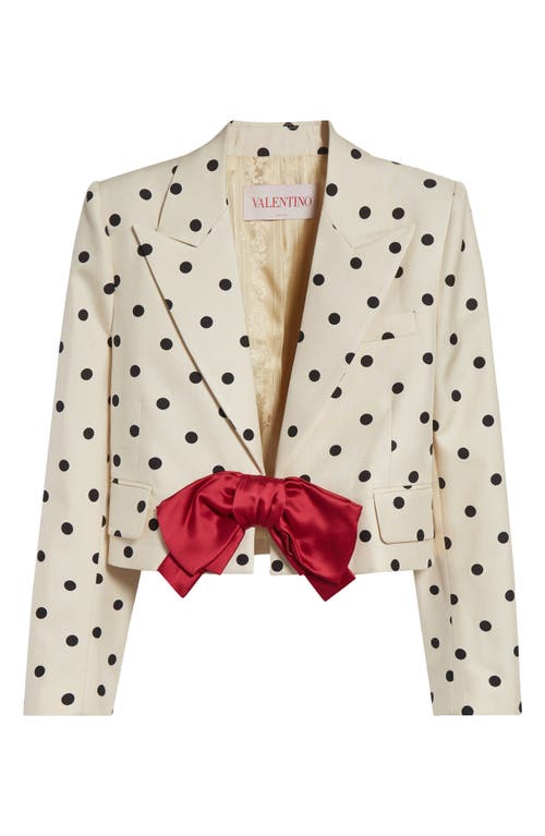 Valentino Bow-embellished Polka-dot Silk-shantung Jacket In Betulla/nero