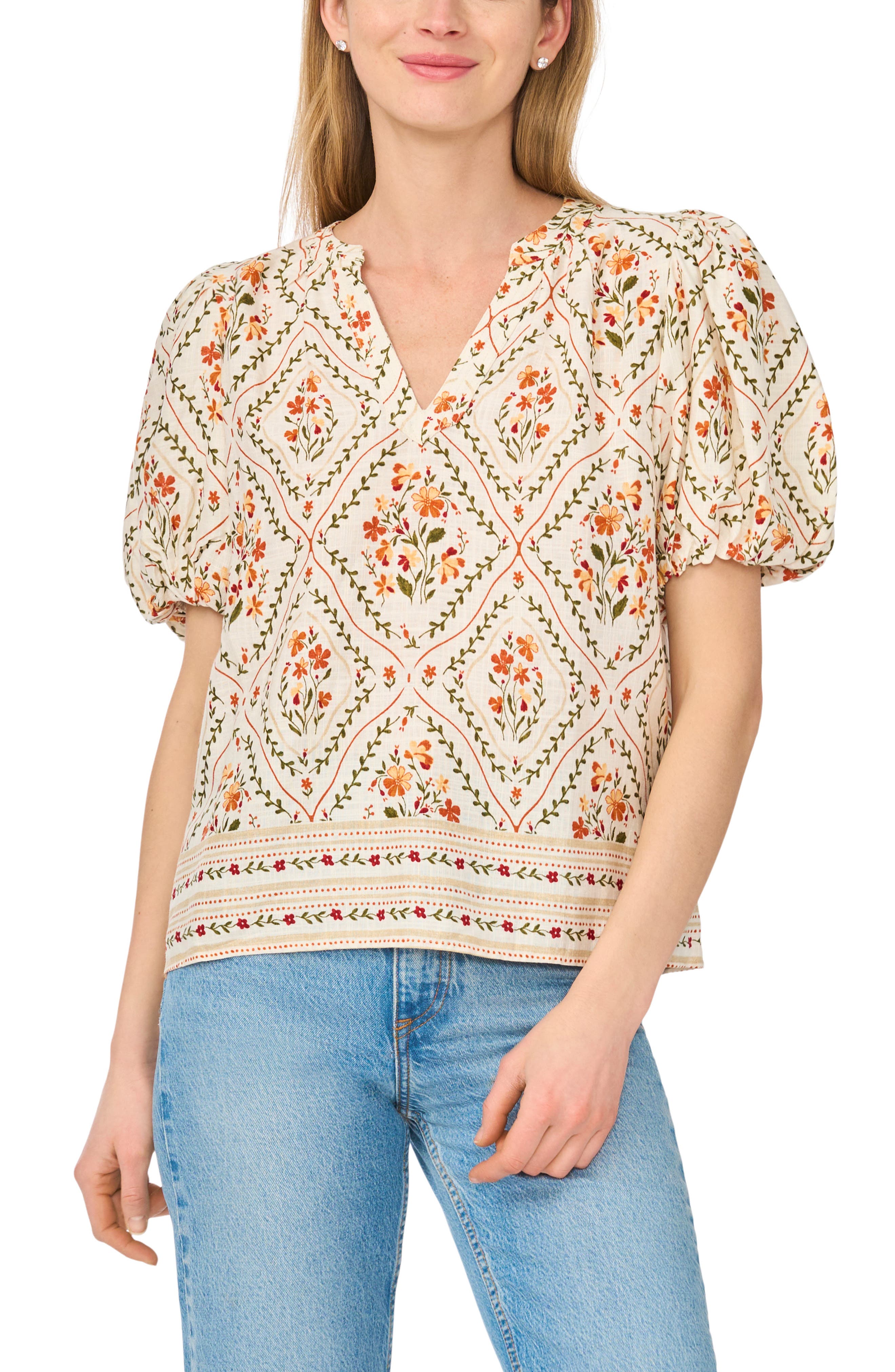 Printed Puff Sleeve Top - image 3