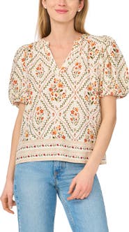 CeCe Printed Puff Sleeve Top