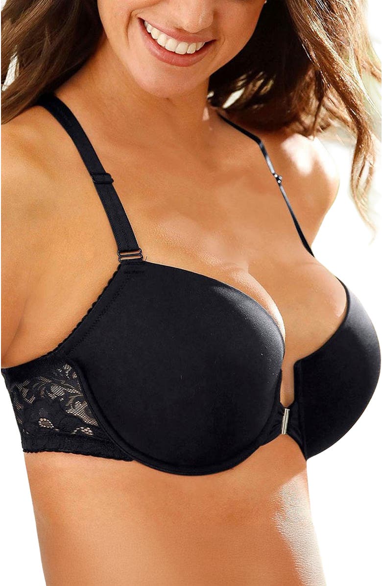 LASCANA Women's Front Clasp T-Shirt Bra, Main, color, Black