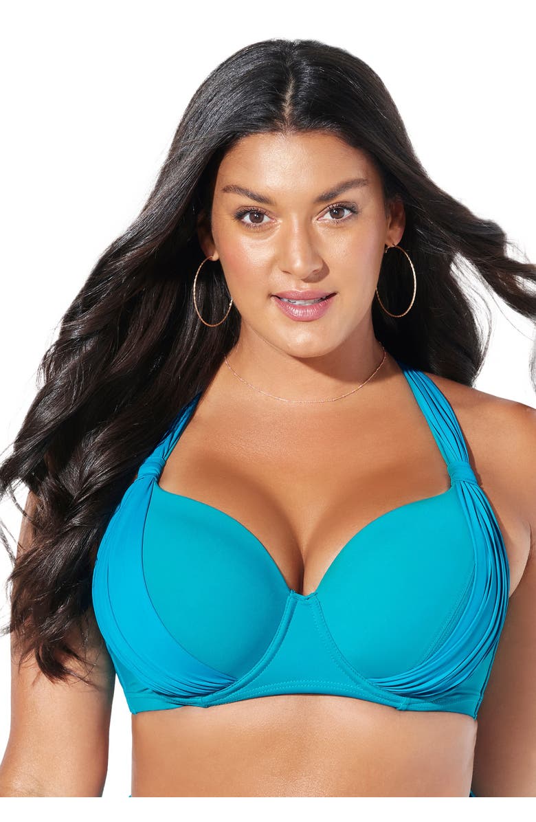 Swimsuits for All Bra Sized Drape Front Underwire Bikini Top, Main, color, 