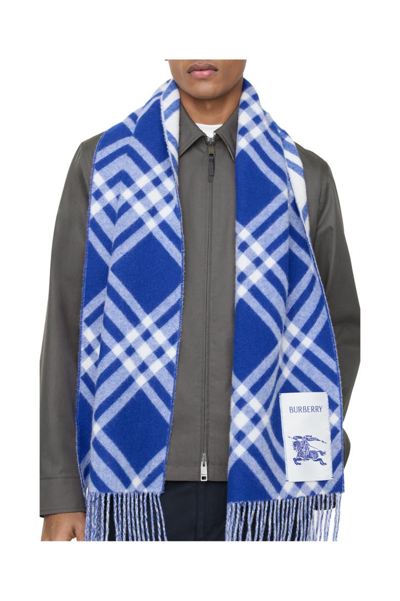 Check Cashmere Scarf, Alternate, color, Knight blue