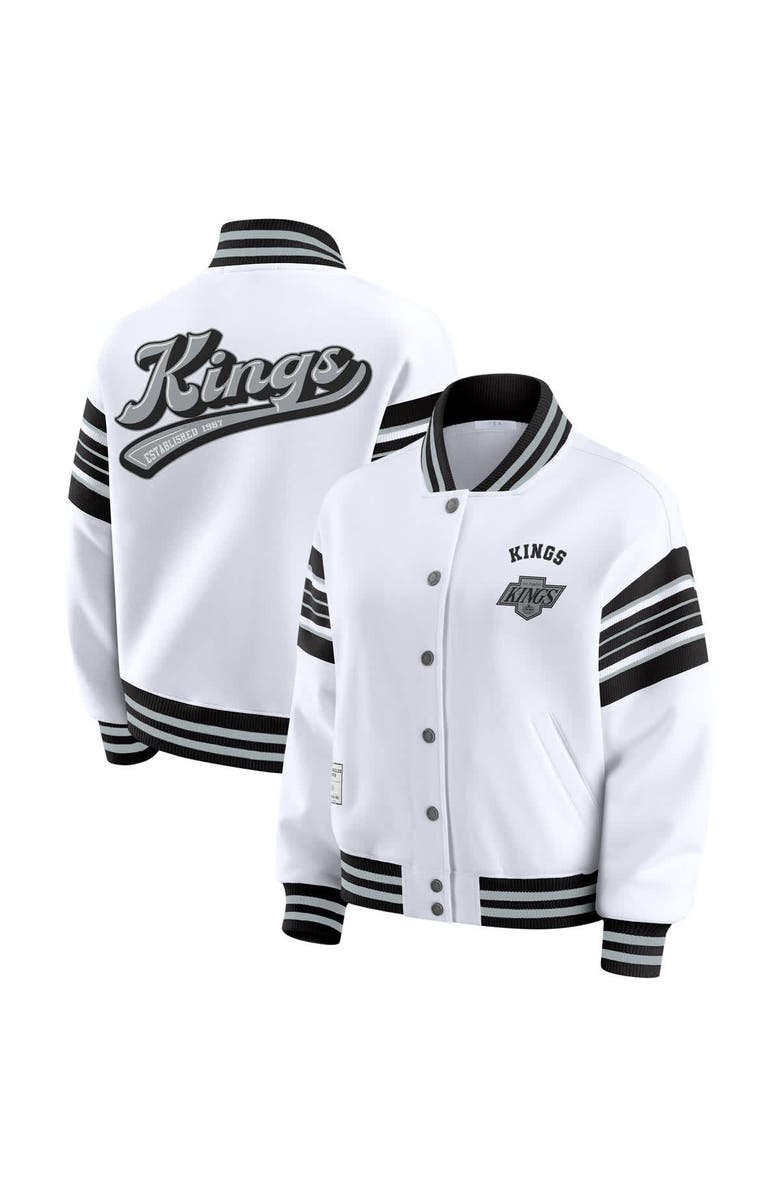 WEAR by Erin Andrews Women's WEAR by Erin Andrews White/Black Los Angeles Kings Full-Snap Fleece Sweatshirt Jacket, Main, color, 