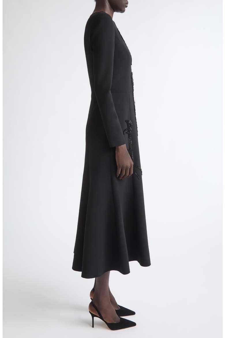 Beaded Long Sleeve Midi Dress, Alternate, color, BLACK
