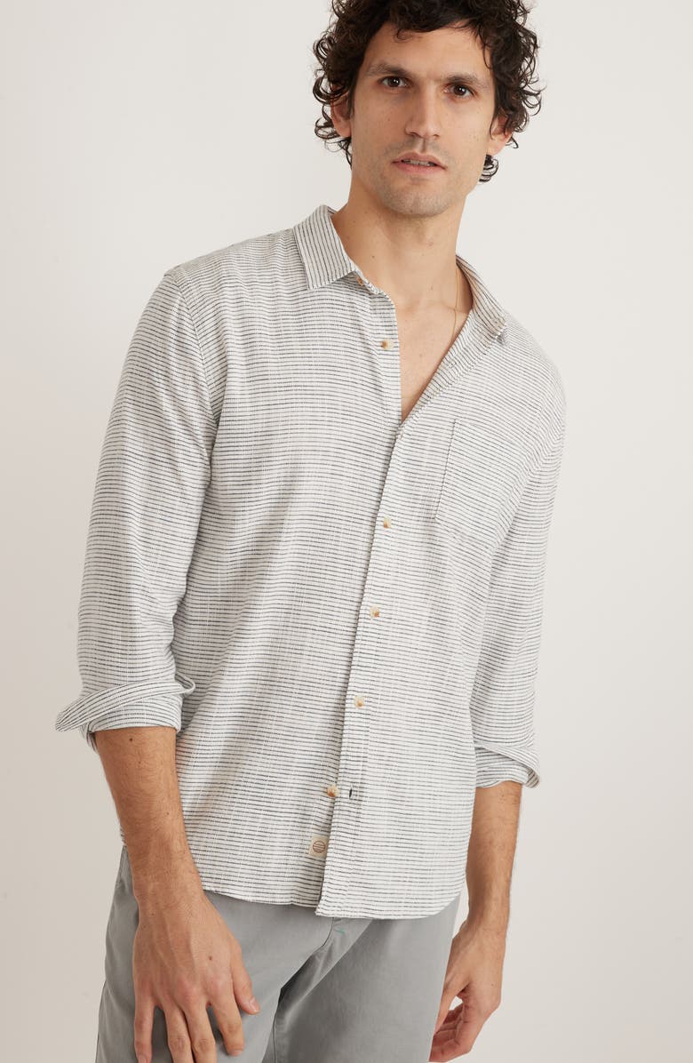 Marine Layer Stripe Stretch Cotton Button-Up Shirt, Alternate, color, Natural/ Black Stripe