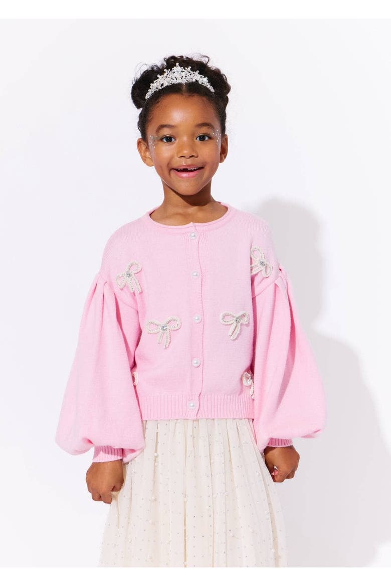 Pearl Bow Cardigan, Alternate, color, Pink