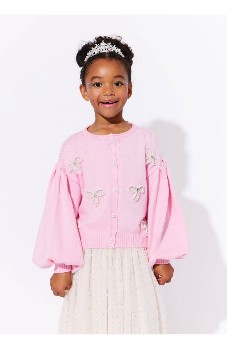 Lola + The Boys Pearl Bow Cardigan, Alternate, color, Pink