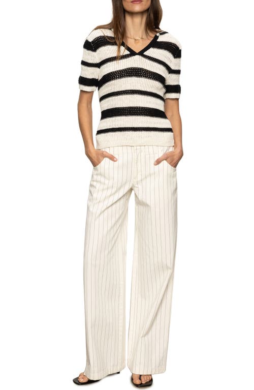 Sanctuary Stripe Cotton Polo Sweater In Black Chalk