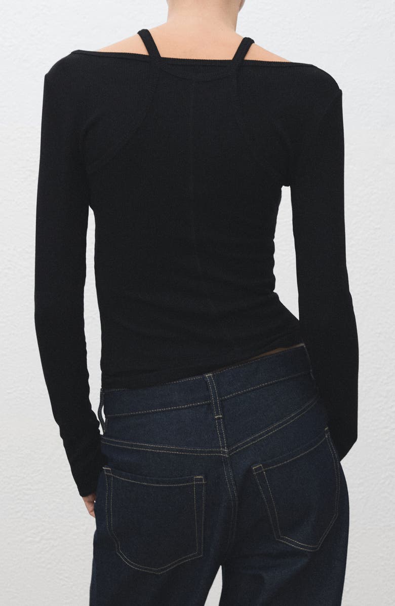 MANGO Layered Look Long Sleeve Rib T-Shirt, Alternate, color,