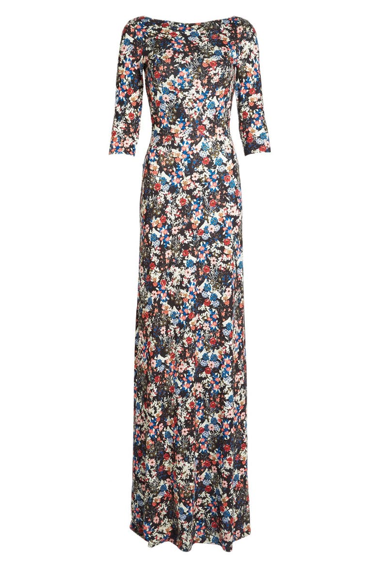 'Valentina' Floral Print Jersey Gown, Alternate, color, PINK/ MULTI