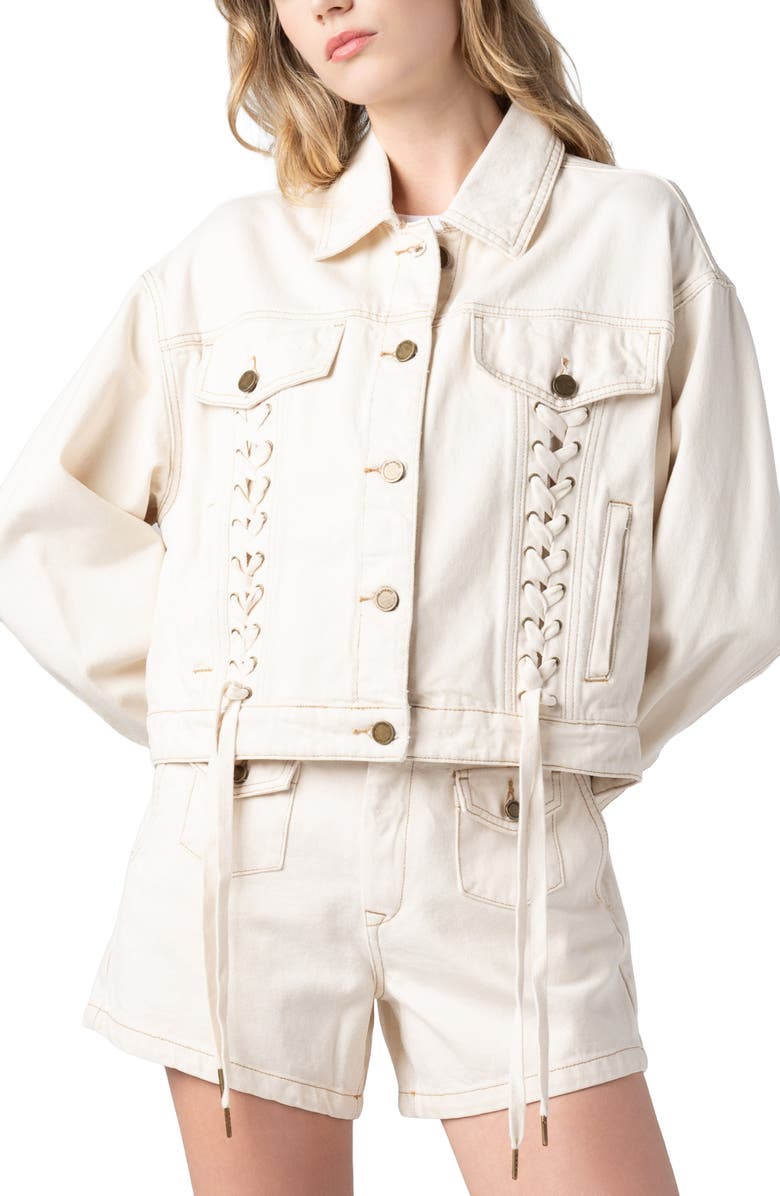 BLANKNYC Lace-Up Denim Jacket, Alternate, color, 