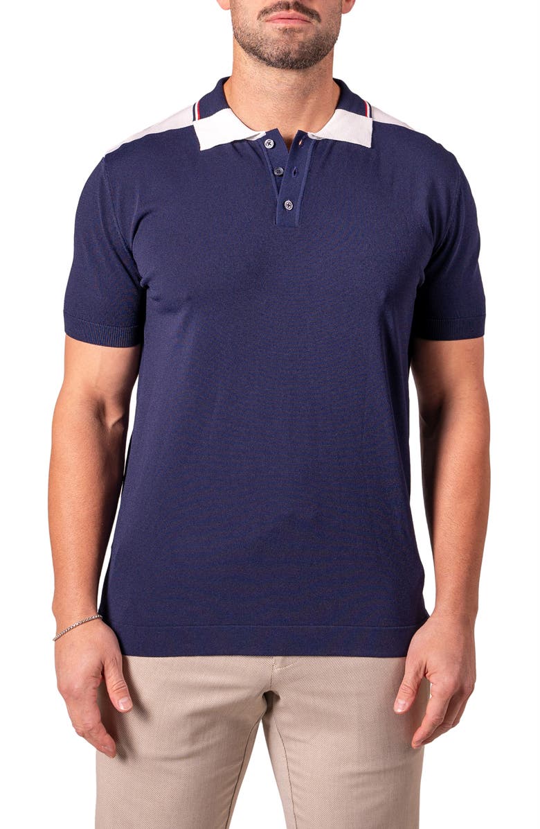 Maceoo Tipped Azure Colorblock Polo, Main, color, Blue