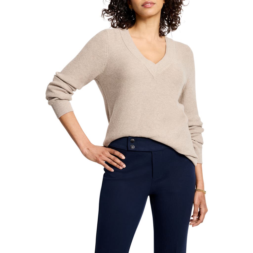 Nic + Zoe Nic+zoe Waffle Stitch V-neck Sweater In Multi