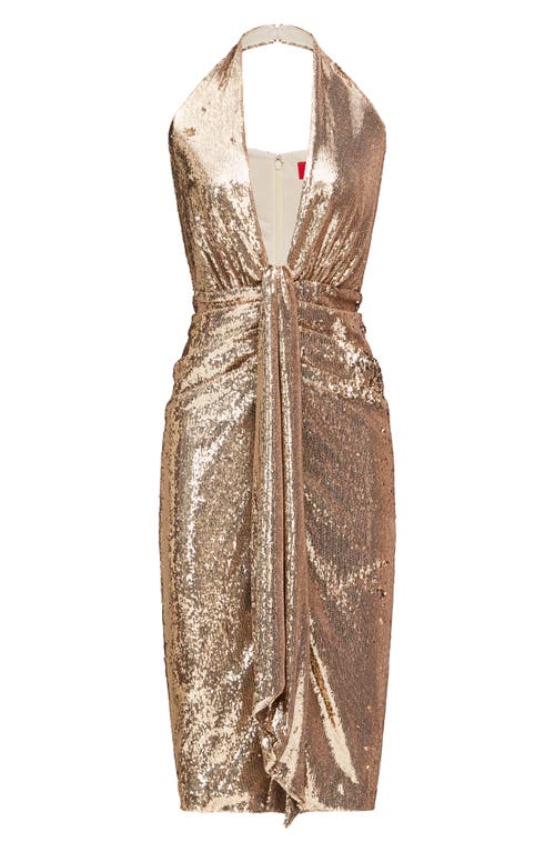 Shop Halston Sya Sequin Plunge Halter Neck Cocktail Dress In Light Gold