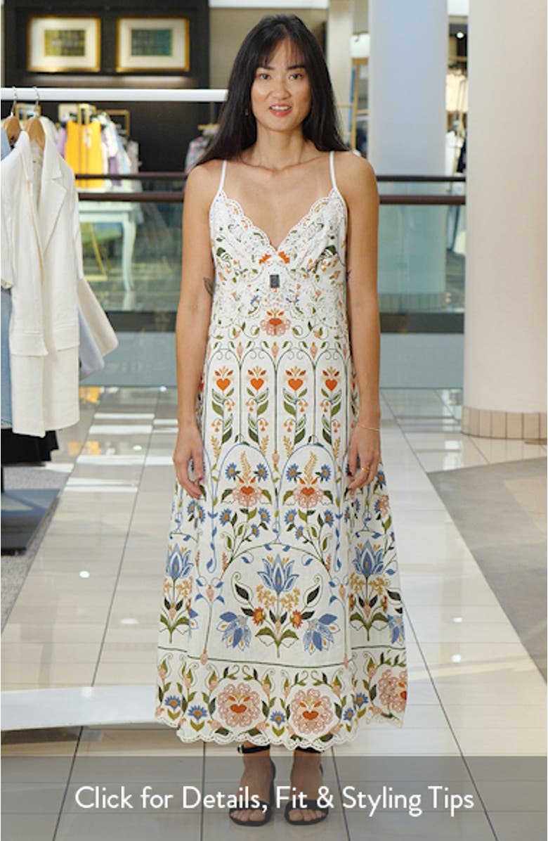 Garden Embroidered Linen Midi Sundress, sales video thumbnail