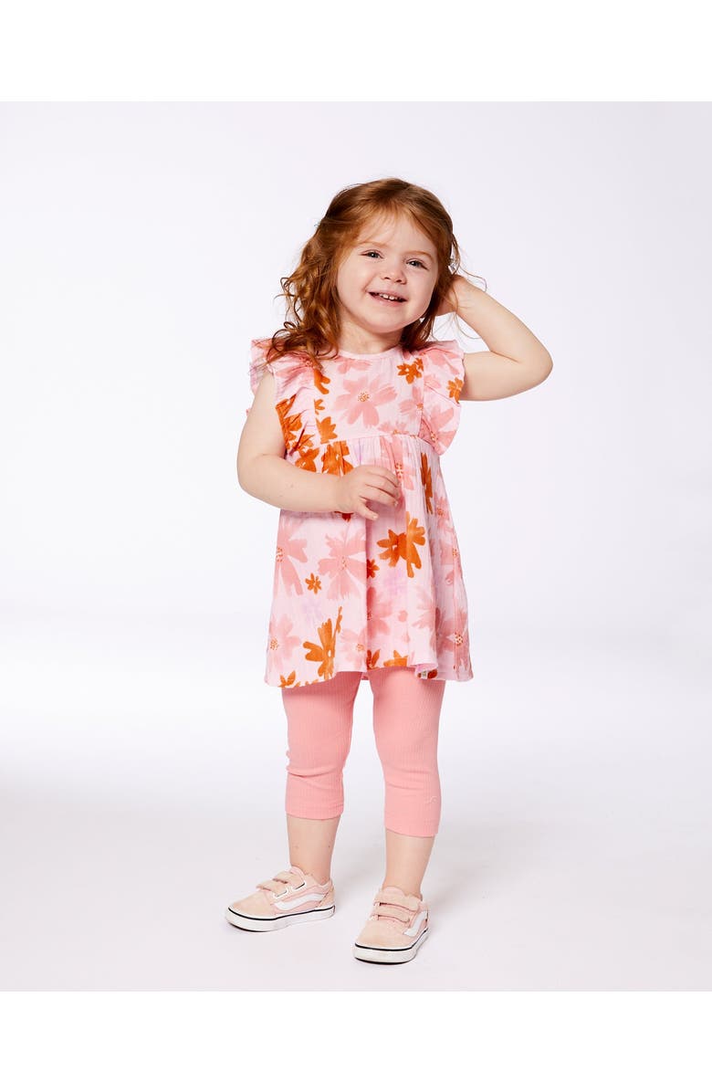 Deux par Deux Little Girl's Printed Tunic And Solid Leggings Set Pink And Coral Flowers, Alternate, color,