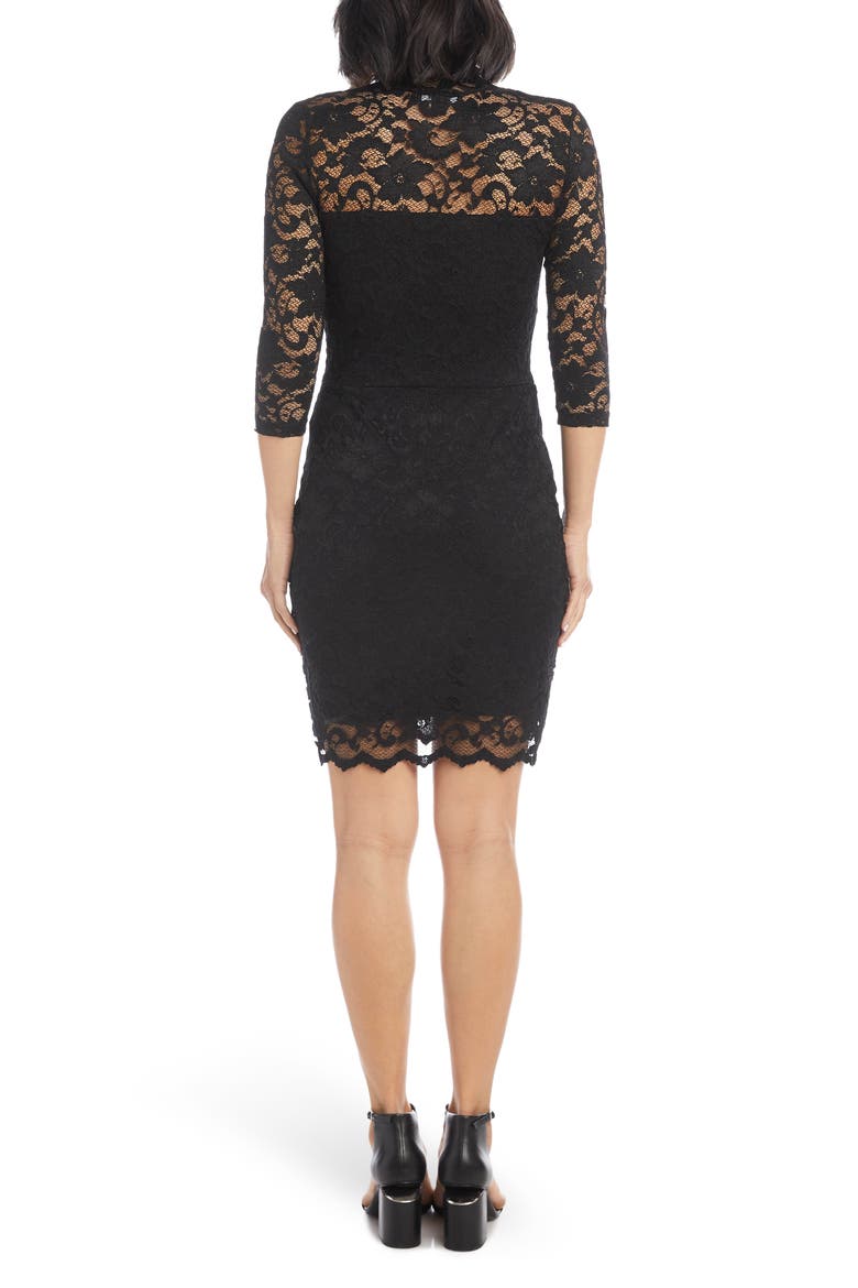 Scalloped Lace Cocktail Dress, Alternate, color, BLACK