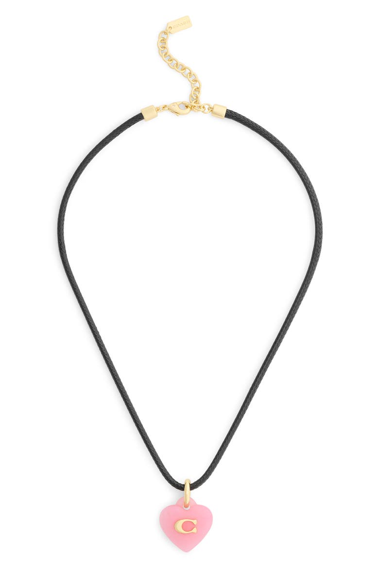 Resin Heart Cord Short Pendant Necklace, Main, color, PINK/ GOLD
