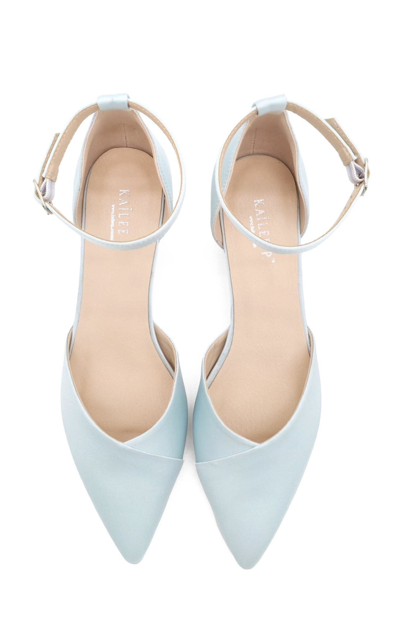Leila Satin Pointed Toe Low Block Heels, Alternate, color, Light Blue
