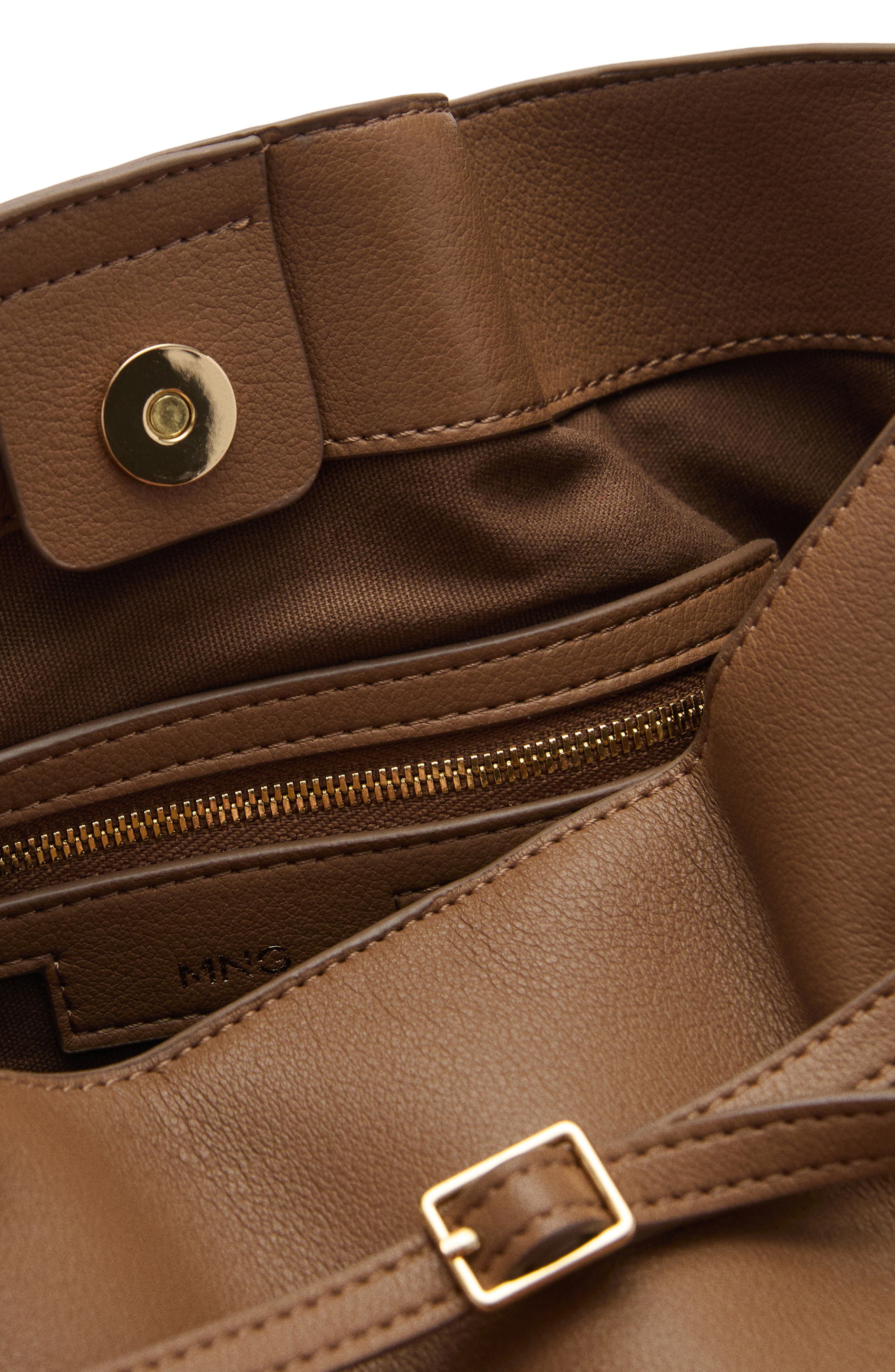 MANGO Buckle Front Faux Leather Shopper Bag, Alternate, color, 