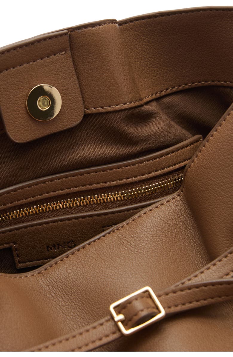 MANGO Buckle Front Faux Leather Shopper Bag, Alternate, color,