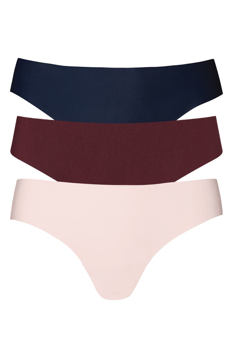 Commando Butter Assorted 3-Pack Thongs, Main, color, Navy/ Burgundy Multi