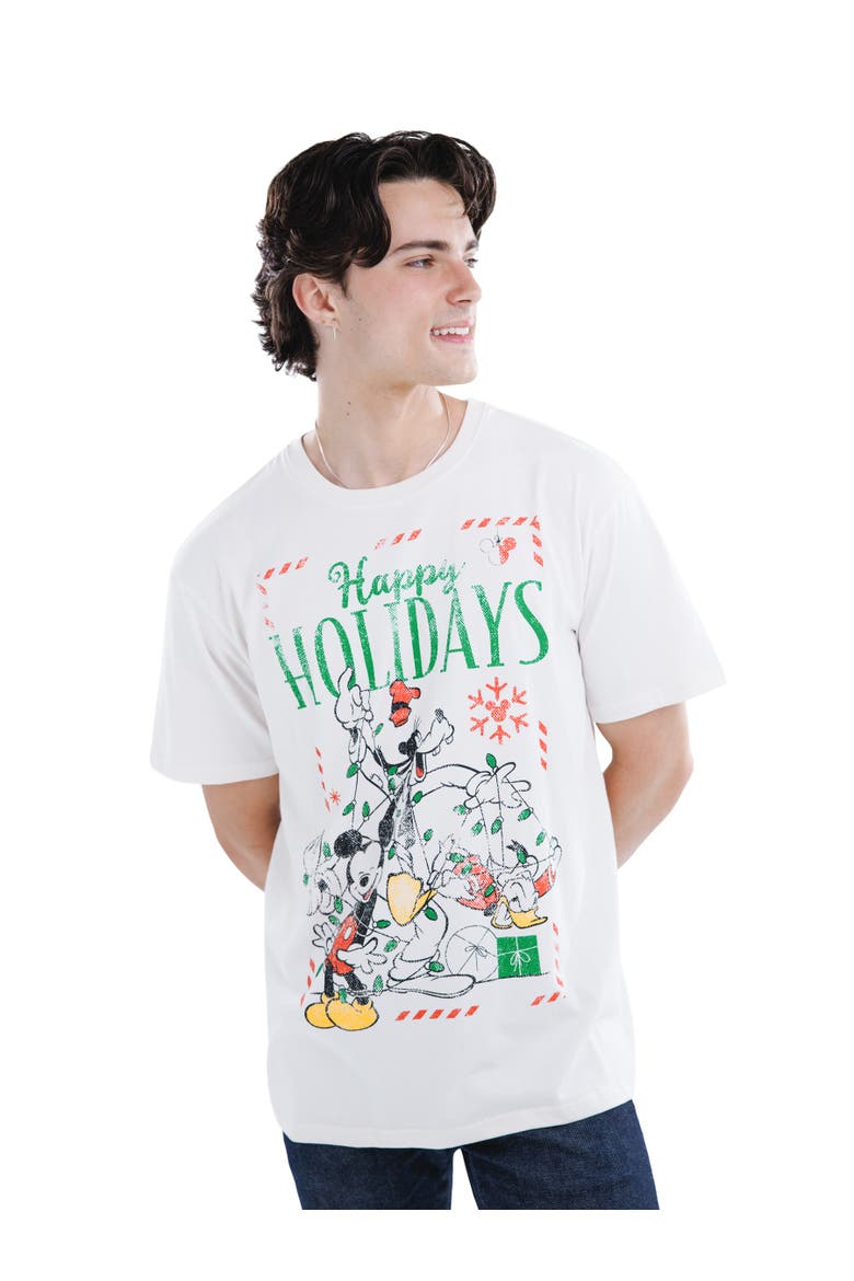 Mickey Mouse Holiday Short Sleeve T-Shirt, Alternate, color, Ivory Mickey Friends